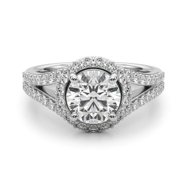 Split Shank Round Halo Engagement Ring – Round Lab Diamond Engagement Ring in 18K Gold | Just Brilliant – lifestyle view