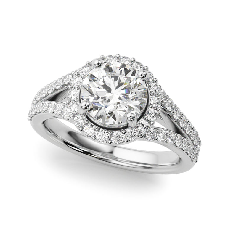 Split Shank Round Halo Engagement Ring – Radiant Lab Diamond Engagement Ring in 18K Gold | Just Brilliant