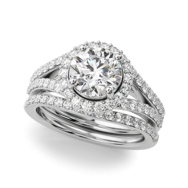 Split Shank Round Halo Engagement Ring – Round Lab Diamond Engagement Ring in 18K Gold | Just Brilliant – close-up view