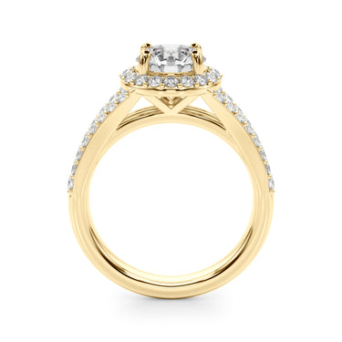 Split Shank Round Halo Engagement Ring – Round Lab Diamond Engagement Ring in 18K Gold | Just Brilliant – angle view