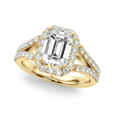 Split Shank Emerald Cut Halo Engagement Ring – Emerald Cut Emerald Engagement Ring in 18K Gold | Just Brilliant – side view