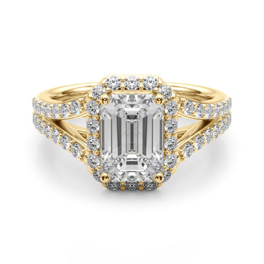 Split Shank Emerald Cut Halo Engagement Ring – Emerald Cut Emerald Engagement Ring in 18K Gold | Just Brilliant – view 8