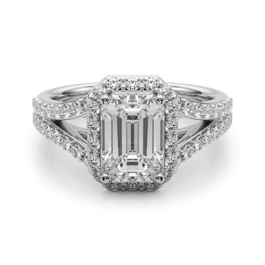 Split Shank Emerald Cut Halo Engagement Ring – Emerald Cut Emerald Engagement Ring in 18K Gold | Just Brilliant – lifestyl...