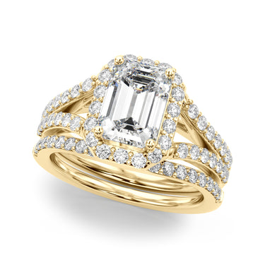 Split Shank Emerald Cut Halo Engagement Ring – Emerald Cut Emerald Engagement Ring in 18K Gold | Just Brilliant – view 7