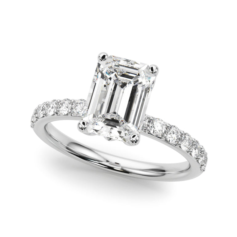 Floral Emerald Cut Engagement Ring – Emerald Cut Emerald & Lab Diamond Engagement Ring in 18K Gold | Just Brilliant