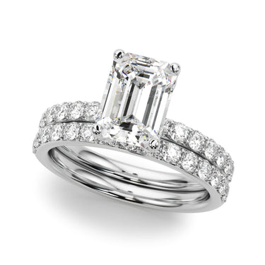 Floral Emerald Cut Engagement Ring – Emerald Cut Emerald Engagement Ring in 18K Gold | Just Brilliant – close-up view