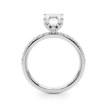 Floral Emerald Cut Engagement Ring – Emerald Cut Emerald Engagement Ring in 18K Gold | Just Brilliant – detail view