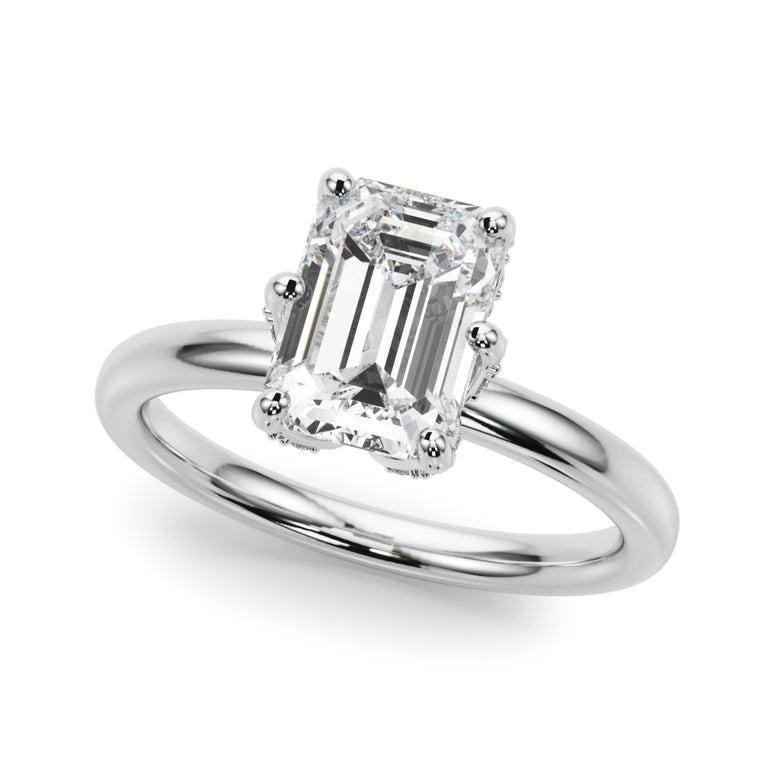 Contemporary Solitaire Plus Hidden Halo Engagement Ring – Radiant Emerald & Lab Diamond Engagement Ring in 18K Gold | Just...