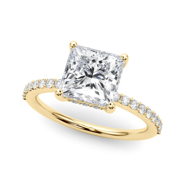Single Row Hidden Halo Square Engagement Ring – Lab Diamond Engagement Ring in 18K Gold | Just Brilliant – angle view
