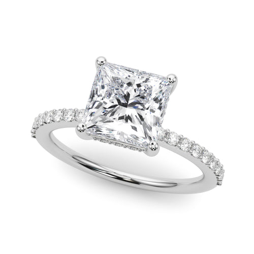 Single Row Hidden Halo Square Engagement Ring