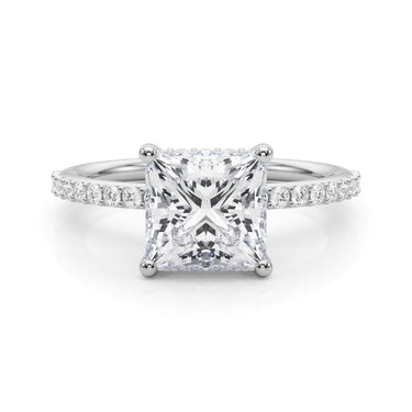 Single Row Hidden Halo Square Engagement Ring – Lab Diamond Engagement Ring in 18K Gold | Just Brilliant – close-up view
