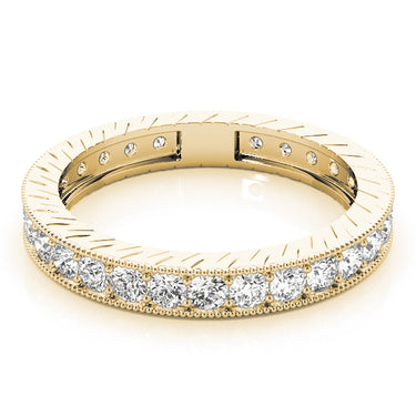 Eternity Milgrain Prong In Channel Wedding Band – Lab Diamond Eternity Band in 18K Gold | Just Brilliant – angle view