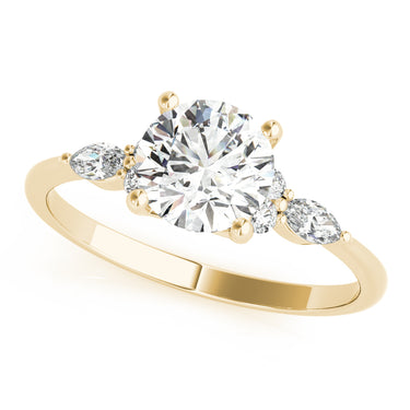 Marquise & Round Accented Engagement Ring – Marquise Lab Diamond Engagement Ring in 18K Gold | Just Brilliant – angle view