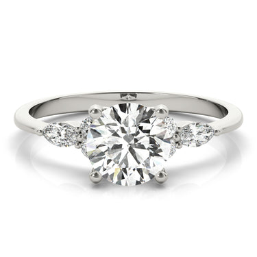 Marquise & Round Accented Engagement Ring – Marquise Lab Diamond Engagement Ring in 18K Gold | Just Brilliant – close-up view
