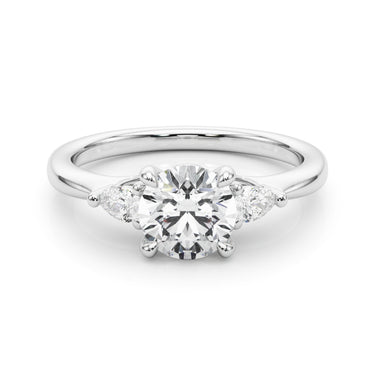 3-Stone Round & Pear Shape Engagement Ring – Pear-Shaped Lab Diamond Engagement Ring in 18K Gold | Just Brilliant – close-...
