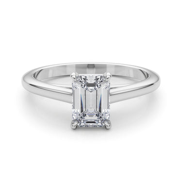 Solitaire Cathedral Emerald-Cut Engagement Ring – Emerald Cut Emerald Engagement Ring in 18K Gold | Just Brilliant – close...