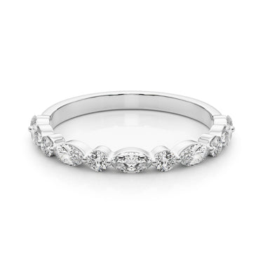 Alternating Marquise & Round Wedding Band – Marquise Lab Diamond Wedding Band in 18K Gold | Just Brilliant – close-up view