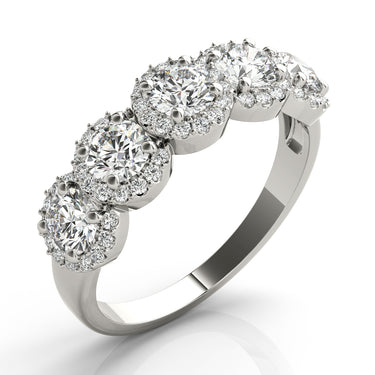 5-Stone Round Halo Wedding Bands – Round Lab Diamond Wedding Band in 18K Gold | Just Brilliant – lifestyle view