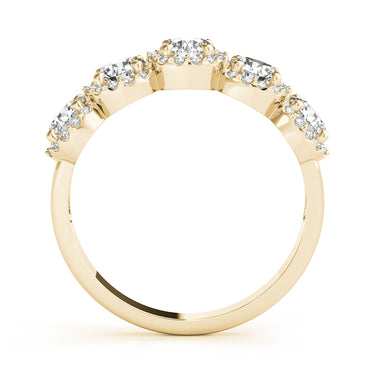 5-Stone Round Halo Wedding Bands – Round Lab Diamond Wedding Band in 18K Gold | Just Brilliant – angle view