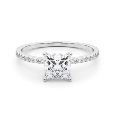 Hidden Halo Princess Cut Center Single Row – Lab Diamond Jewelry in 18K Gold | Just Brilliant – close-up view