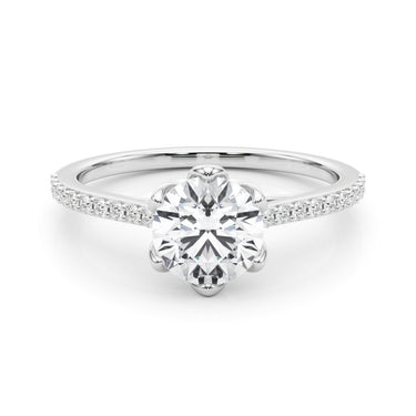 6-Prong Single Row Round Engagement Ring – Round Lab Diamond Engagement Ring in 18K Gold | Just Brilliant – close-up view