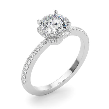 Prong Set Halo Engagement Ring – Lab Diamond Engagement Ring in 18K Gold | Just Brilliant – lifestyle view
