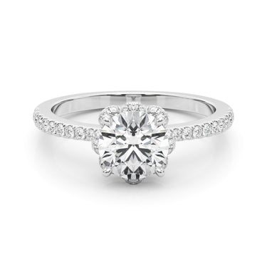Prong Set Halo Engagement Ring – Lab Diamond Engagement Ring in 18K Gold | Just Brilliant – close-up view
