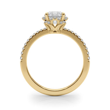 Prong Set Halo Engagement Ring – Lab Diamond Engagement Ring in 18K Gold | Just Brilliant – angle view
