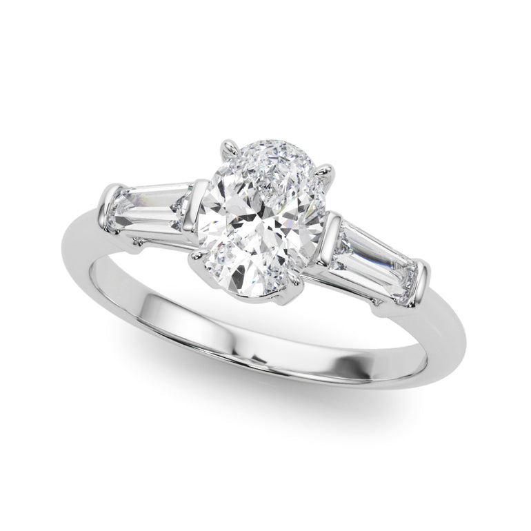 3 Stone Oval Center Tb Sides – Baguette Lab Diamond Jewelry in 18K Gold | Just Brilliant