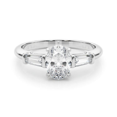 3 Stone Oval Center Tb Sides – Lab Diamond Jewelry in 18K Gold | Just Brilliant – close-up view
