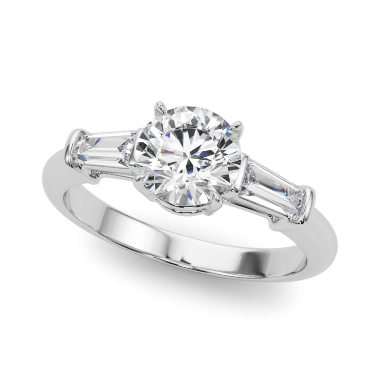 3 Stone Ring Round Center Tb Sides – Baguette Lab Diamond Ring in 18K Gold | Just Brilliant