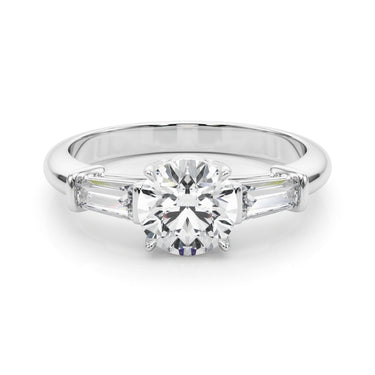 3 Stone Ring Round Center Tb Sides – Lab Diamond Ring in 18K Gold | Just Brilliant – close-up view