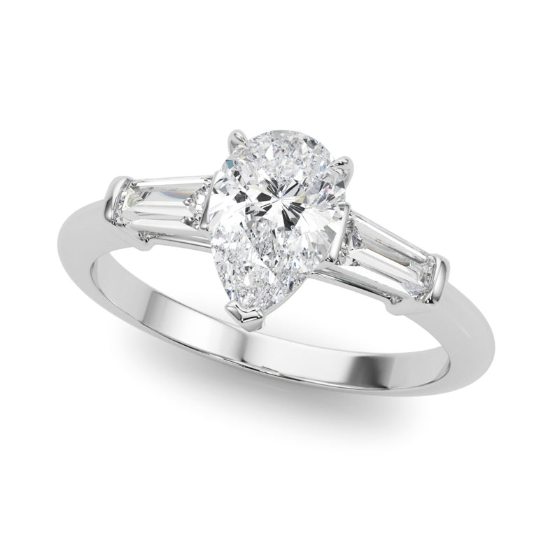 3-Stone Pear & Baguette Engagement Ring – Baguette Lab Diamond Engagement Ring in 18K Gold | Just Brilliant