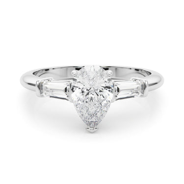 3-Stone Pear & Baguette Engagement Ring – Baguette Lab Diamond Engagement Ring in 18K Gold | Just Brilliant – close-up view