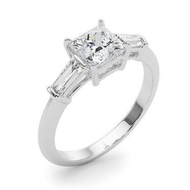 3 Stone Ring Sq Center Tb Sides – Lab Diamond Ring in 18K Gold | Just Brilliant – lifestyle view