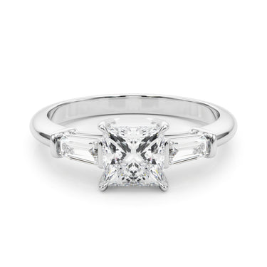3 Stone Ring Sq Center Tb Sides – Lab Diamond Ring in 18K Gold | Just Brilliant – close-up view