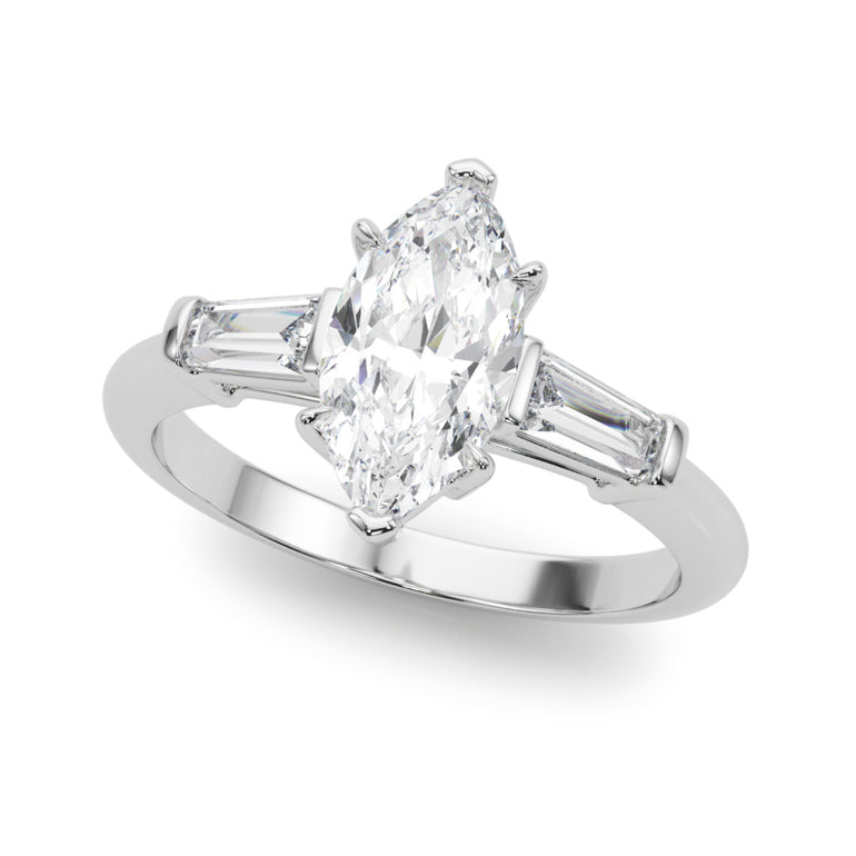 3 Stone Ring Marquise Center Tb Sides – Baguette Lab Diamond Ring in 18K Gold | Just Brilliant