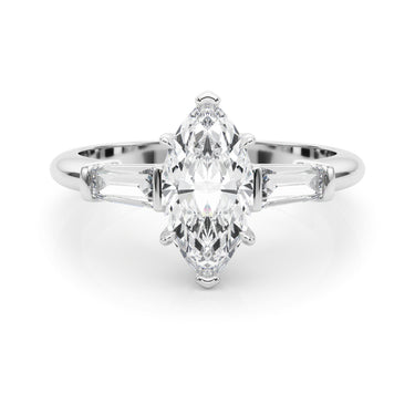 3 Stone Ring Marquise Center Tb Sides – Lab Diamond Ring in 18K Gold | Just Brilliant – close-up view