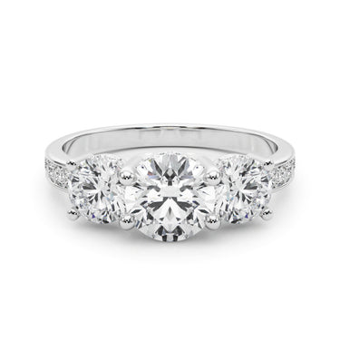 3 Stone Hidden Halo Plus – Lab Diamond Jewelry in 18K Gold | Just Brilliant – close-up view