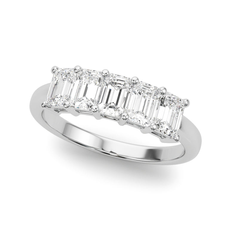 5-Stone Emerald Cut Wedding Bands – Emerald Cut Emerald & Lab Diamond Wedding Band in 18K Gold | Just Brilliant