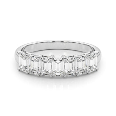 7-Stone Emerald Cut Wedding Band – Emerald Cut Emerald Wedding Band in 18K Gold | Just Brilliant – close-up view