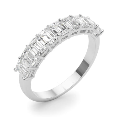 Emerald Cut Shared Prong Wedding Band – Emerald Cut Emerald Wedding Band in 18K Gold | Just Brilliant – lifestyle view