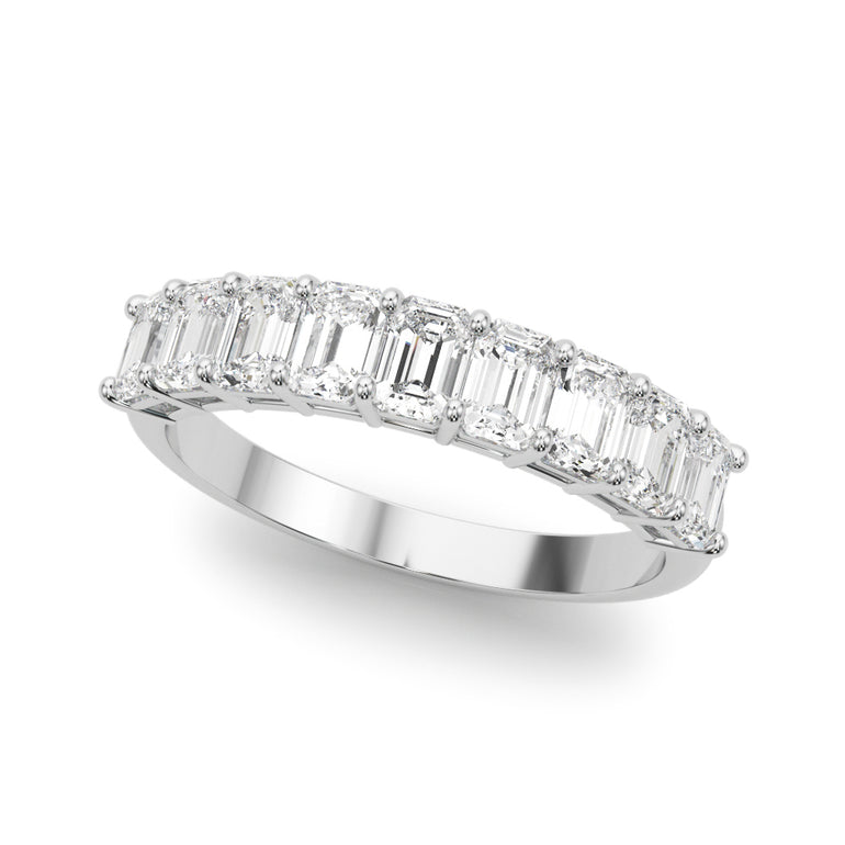 Emerald Cut Shared Prong Wedding Band – Emerald Cut Emerald & Lab Diamond Wedding Band in 18K Gold | Just Brilliant