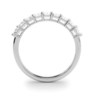 Emerald Cut Shared Prong Wedding Band – Emerald Cut Emerald Wedding Band in 18K Gold | Just Brilliant – detail view