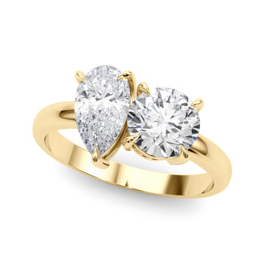 2-Stone Round & Pear Engagement Ring – Pear-Shaped Lab Diamond Engagement Ring in 18K Gold | Just Brilliant – side view