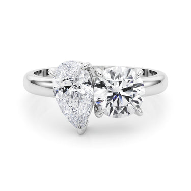 2-Stone Round & Pear Engagement Ring – Pear-Shaped Lab Diamond Engagement Ring in 18K Gold | Just Brilliant – close-up view