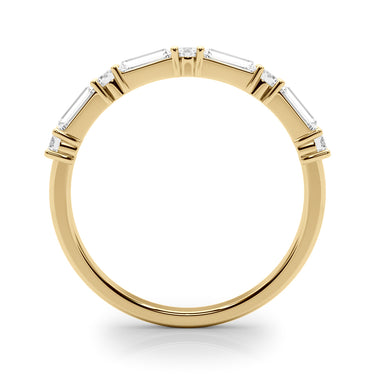 Alternating Round & Straight Baguette Wedding Band – Baguette Lab Diamond Wedding Band in 18K Gold | Just Brilliant – angl...