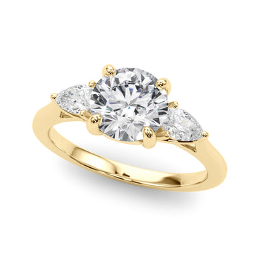 3-Stone Round Engagement Ring W/ Pear Sides – Pear-Shaped Lab Diamond Engagement Ring in 18K Gold | Just Brilliant – side ...