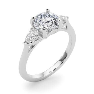 3-Stone Round Engagement Ring W/ Pear Sides – Pear-Shaped Lab Diamond Engagement Ring in 18K Gold | Just Brilliant – close...