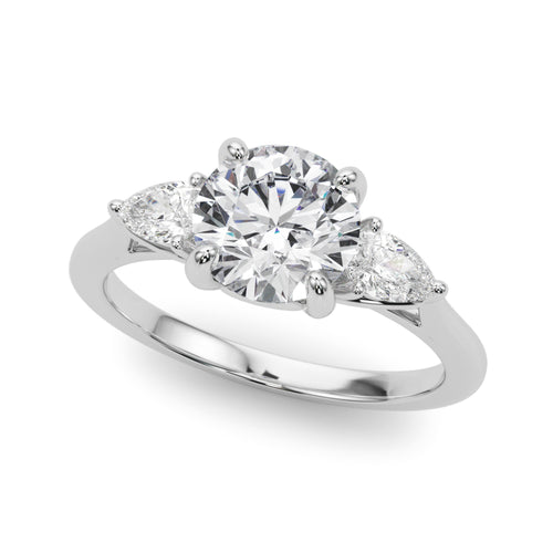 3-Stone Round Engagement Ring w/ Pear Sides